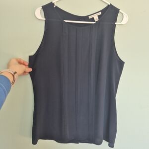 Banana Republic Navy Sleeveless Pintuck Blouse